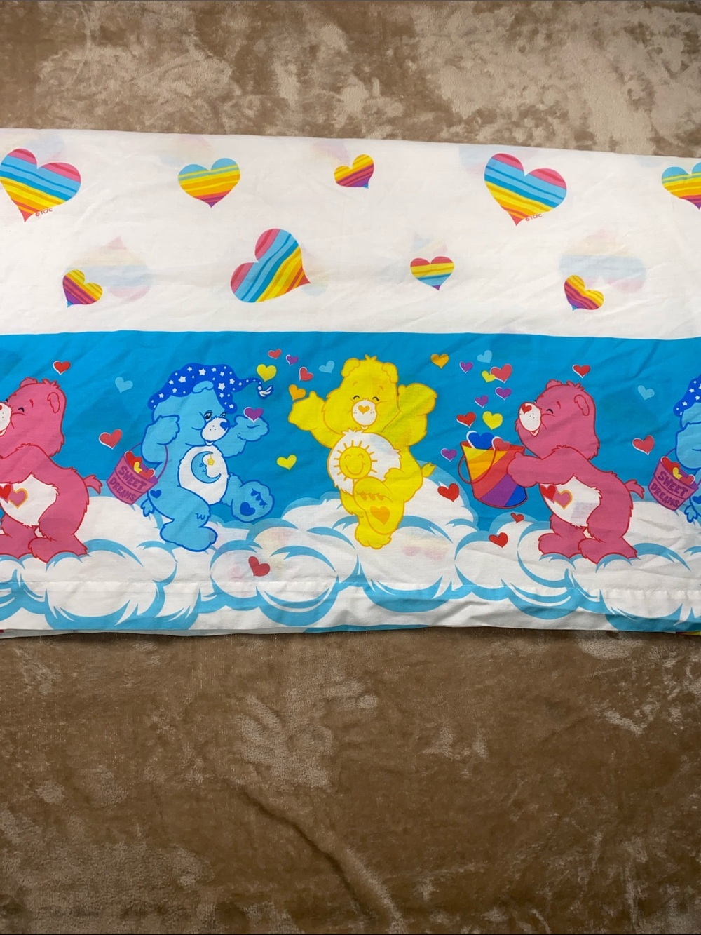 Vintage Care Bears Rainbow Heart Full Flat Sheet
